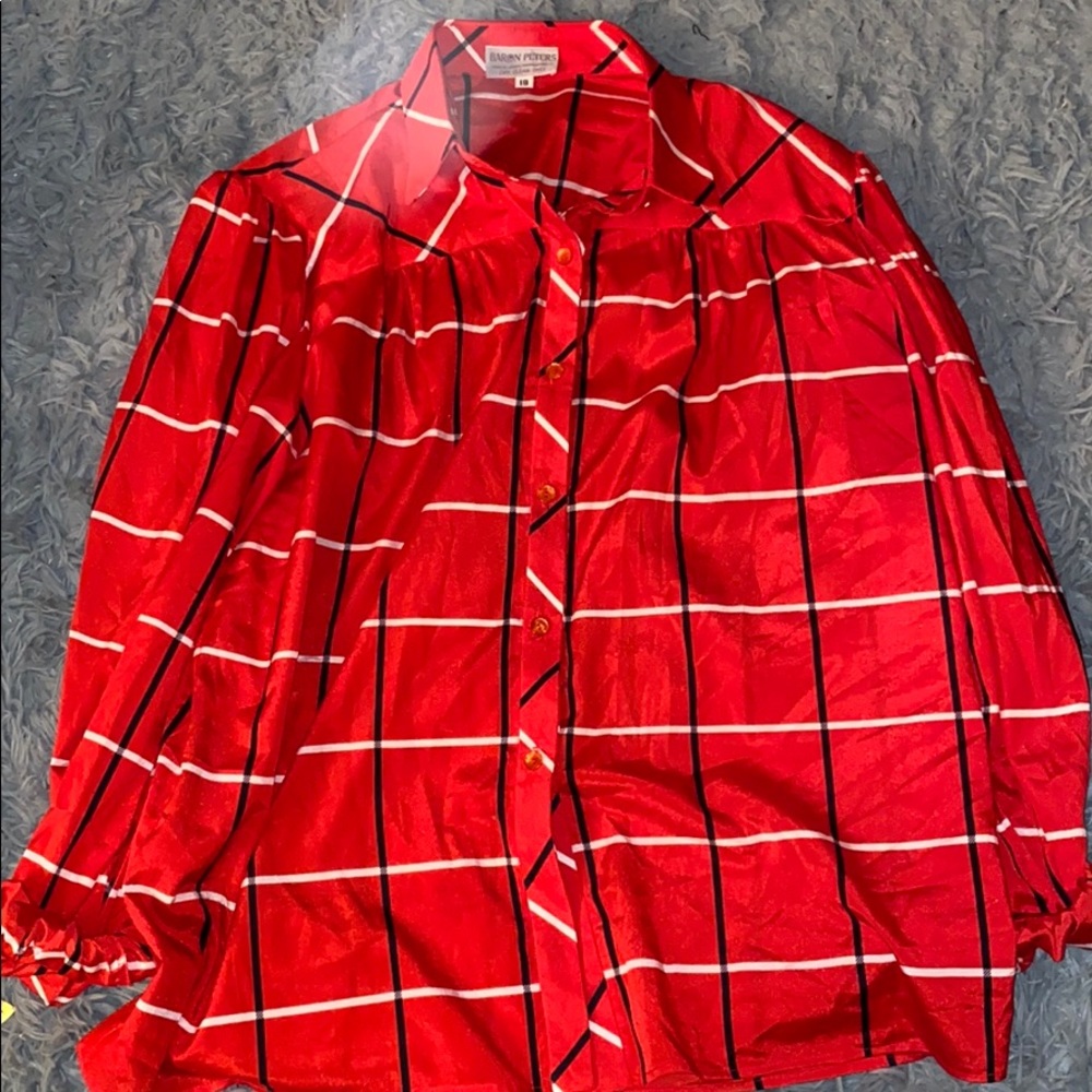 Red white black blouse